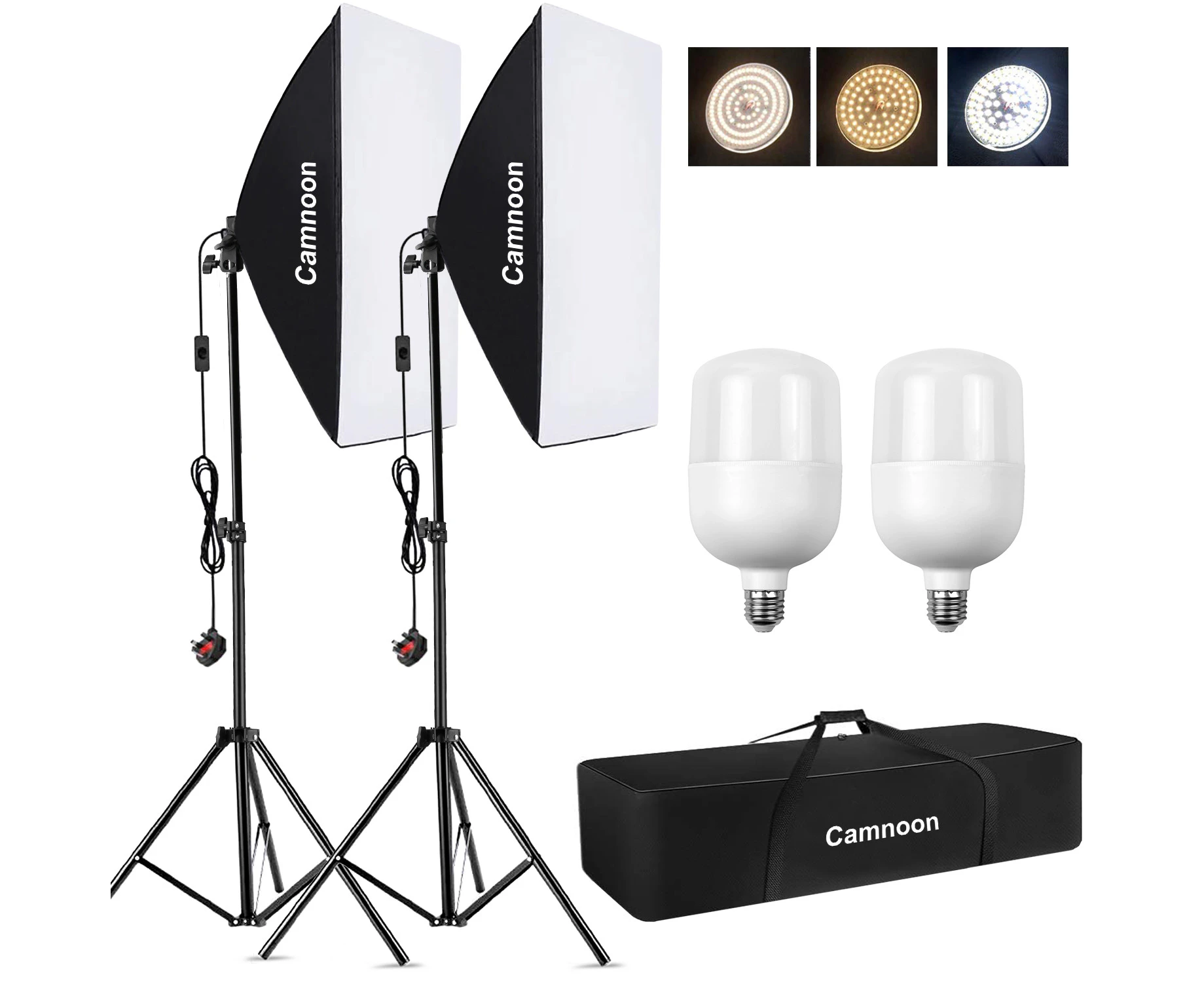 CAMNOON Studio Photography Light kit Softbox Lighting Set with 105W LED Light * 2 + 50x70cm Softbox * 2 + 2M Light Stand * 2 + Carry Bag * 1 for Studio Por