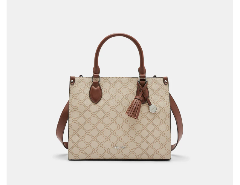 Nine West Chelsay Satchel Bag - Mushroom Logo/Mahogany