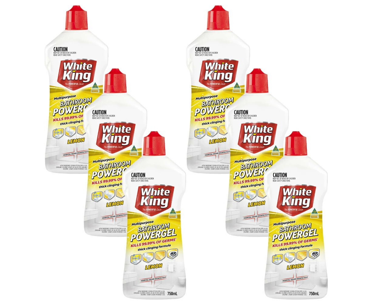 6x White King Powergel Hospital Grade Disinfectant Clean Bathroom Lemon 750ml