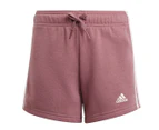 Adidas Youth Girls' Essentials 3-Stripes Cotton Shorts - Preloved Crimson/Sandy Pink