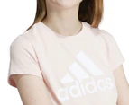 Adidas Youth Girls' Essentials Big Logo Tee / T-Shirt / Tshirt - Sandy Pink/White