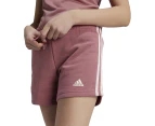 Adidas Youth Girls' Essentials 3-Stripes Cotton Shorts - Preloved Crimson/Sandy Pink