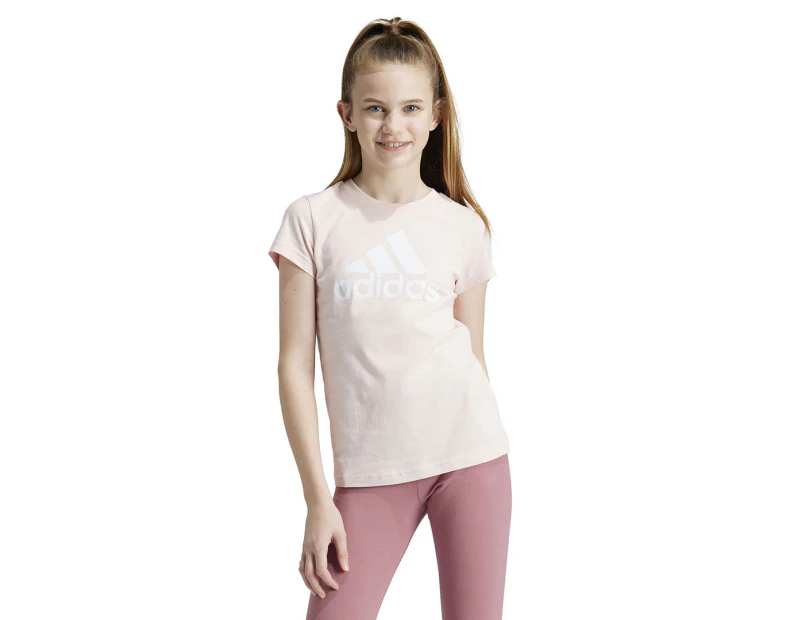 Adidas Youth Girls' Essentials Big Logo Tee / T-Shirt / Tshirt - Sandy Pink/White