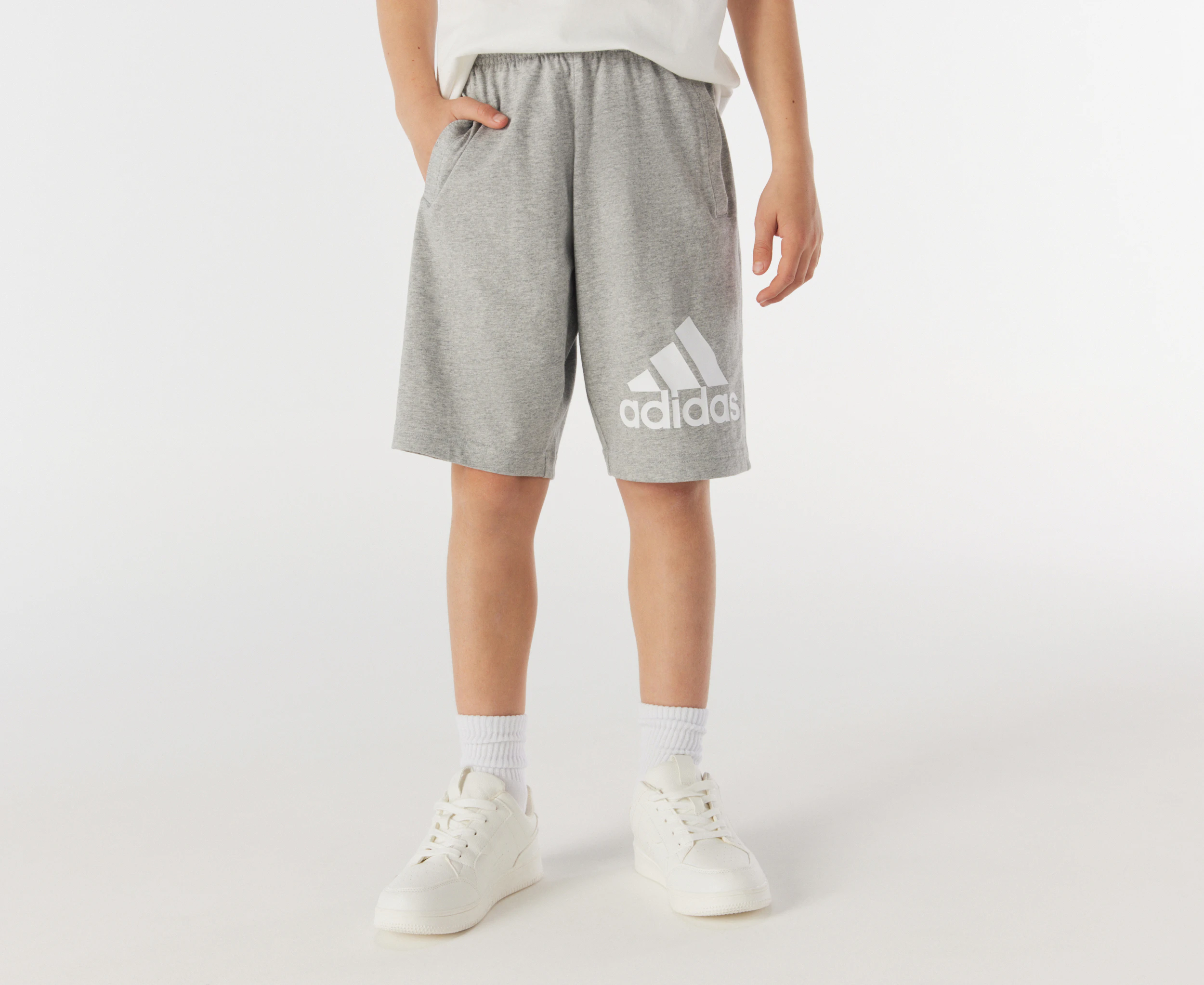 Adidas Youth Essentials Big Logo Cotton Shorts - Medium Grey Heather/White