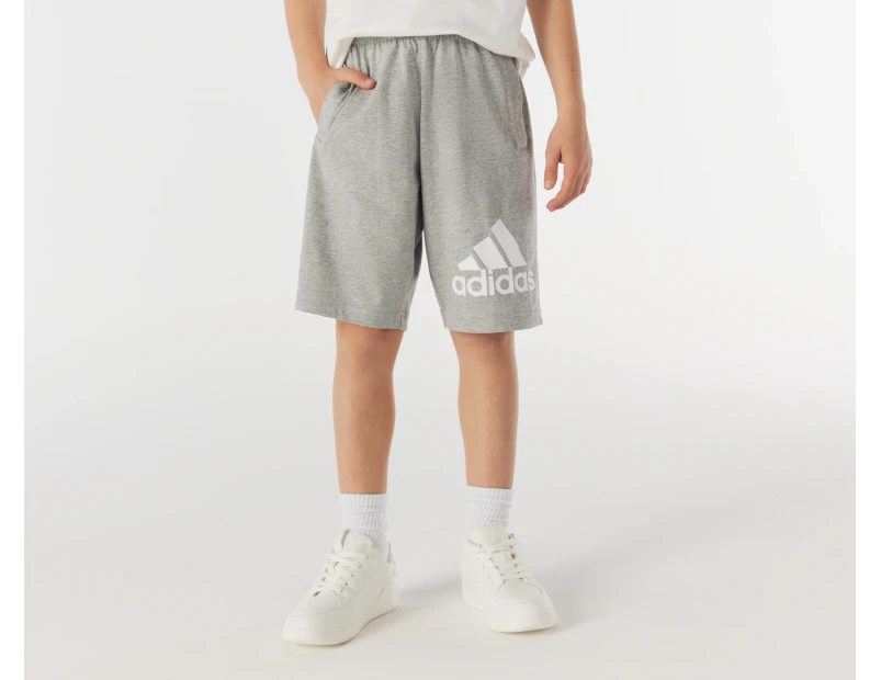 Adidas Youth Essentials Big Logo Cotton Shorts - Medium Grey Heather/White