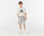 Adidas Youth Essentials Big Logo Cotton Shorts - Medium Grey Heather/White