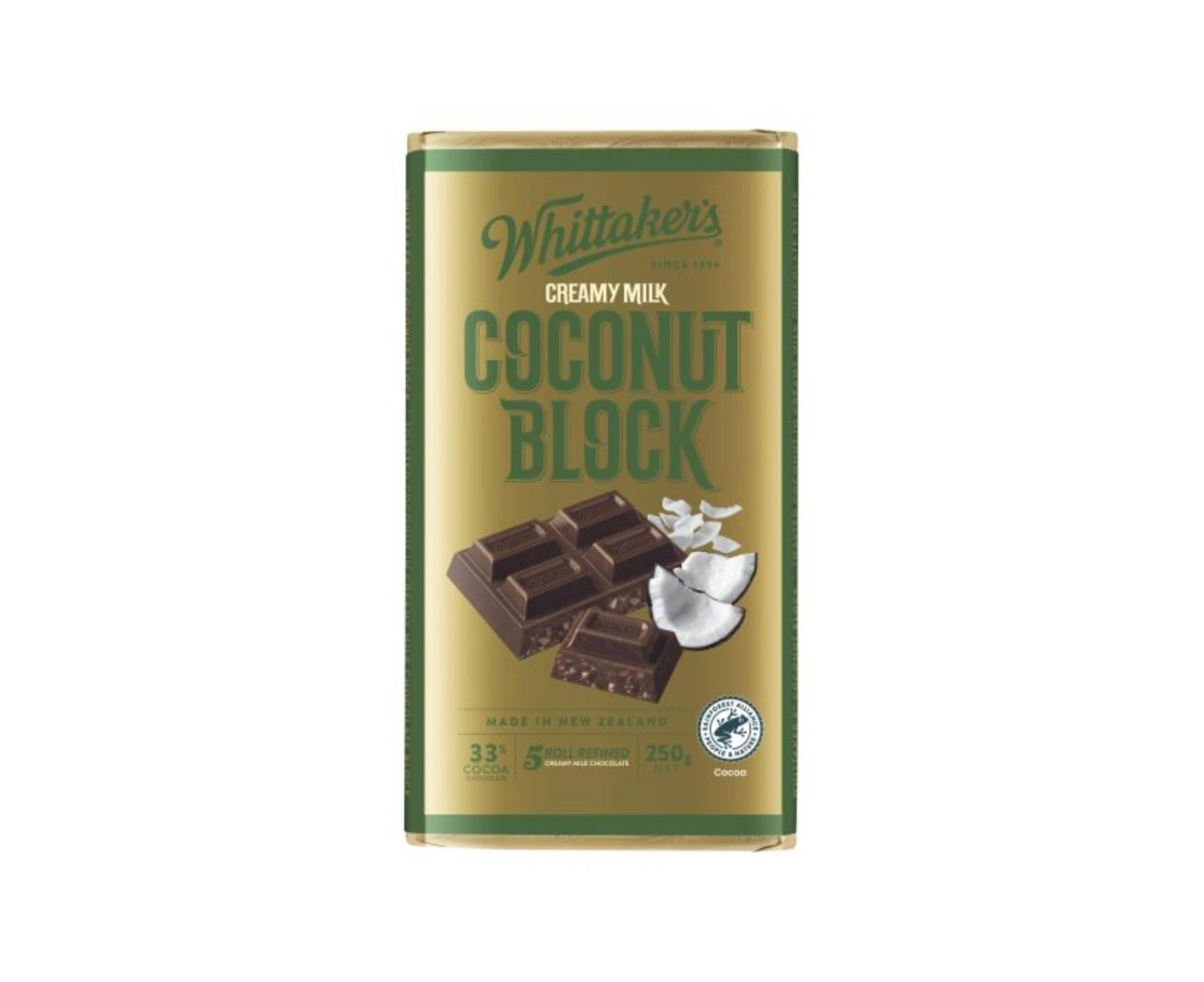 Whittakers Creamy Milk Chocolate 33% Cocoa Coconut Block 250gm x 12