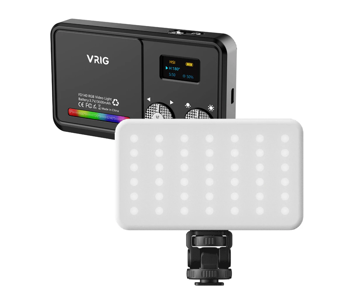 VRIG FD140 Portable RGB Fill Light On-camera LED Video Light Photography Light Panel 2500K-9000K Dimmable 20 Scene Lighting Effects Built-in Battery with D