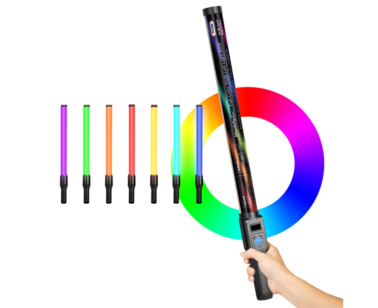 Manbily LS-650 18W LED Light RGB Light Stick Portable Fill Light Wand Stick 3000K-6500K Dimmable CRI≥95 500 Beads with 30 Special Scene Effects OLED Scree