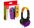 Nintendo Switch Joy-Con Controller Set with 4Gamers C6-50 Wired Gaming Headset Neon Orange and Purple Bundle