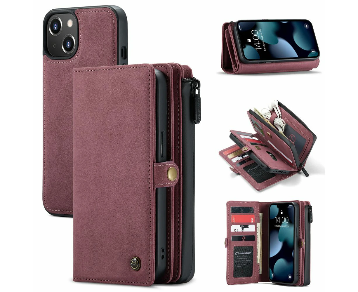 For iPhone 13 mini Case, Wallet PU Leather Detachable Flip Cover, Red