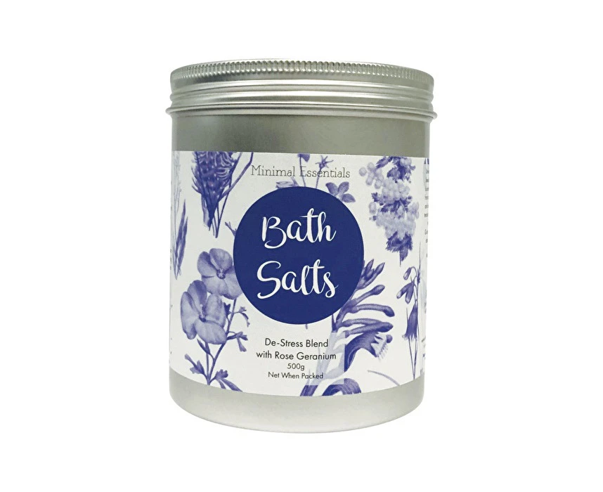 Minimal Essentials Bath Salts DeStress Blend with Rose Geranium 500g