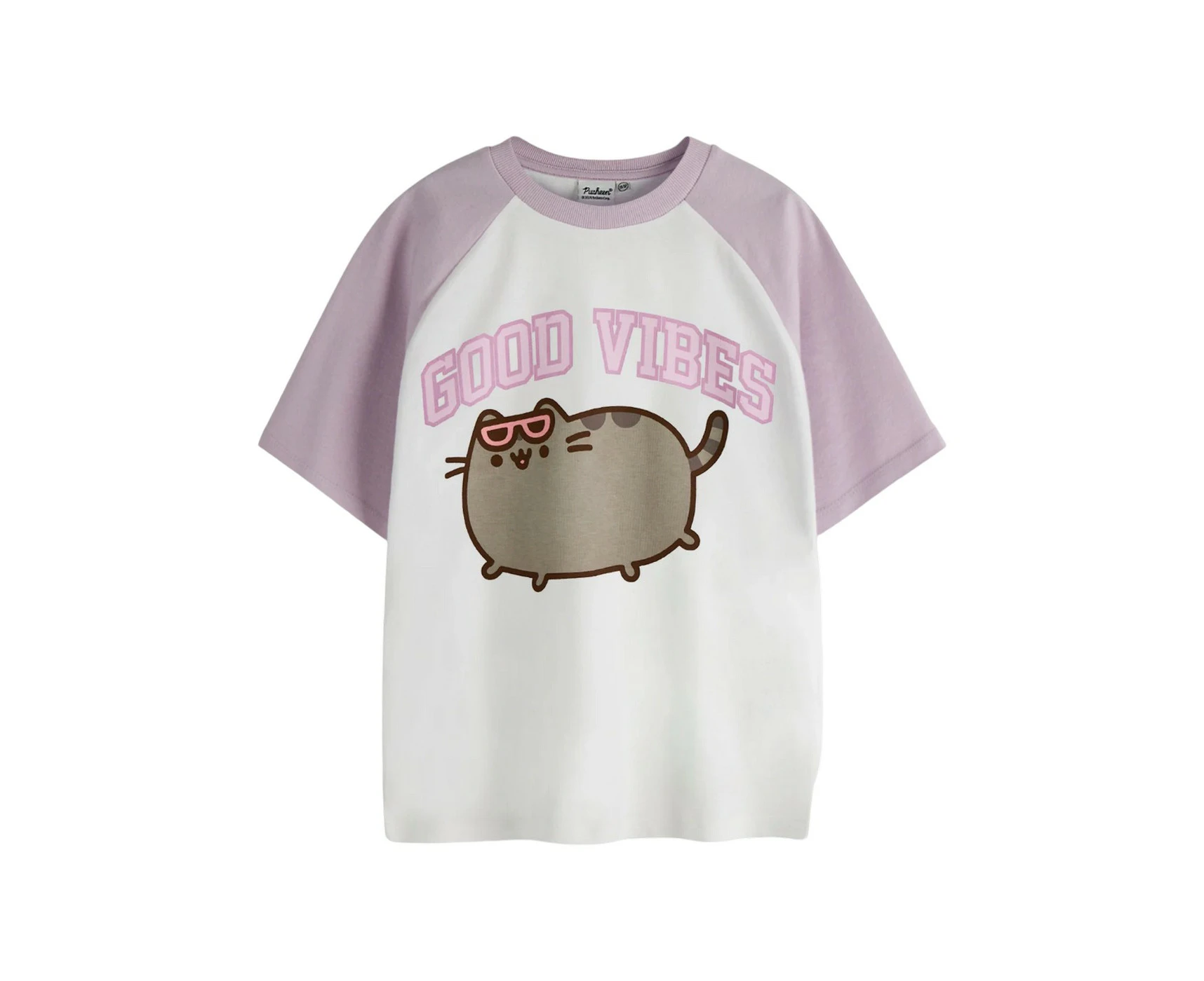 Pusheen Girls Good Vibes Raglan T-Shirt (White/Pink) - NS8452