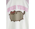 Pusheen Girls Good Vibes Raglan T-Shirt (White/Pink) - NS8452