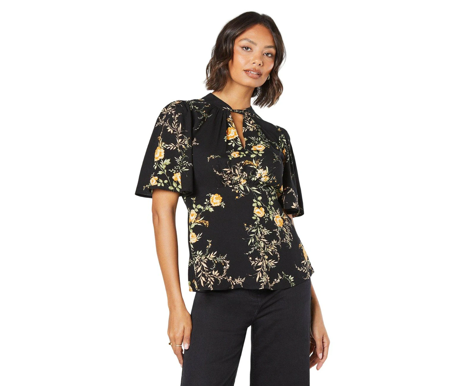 Dorothy Perkins Womens Twist Neck Blouse (Black) - DP6310