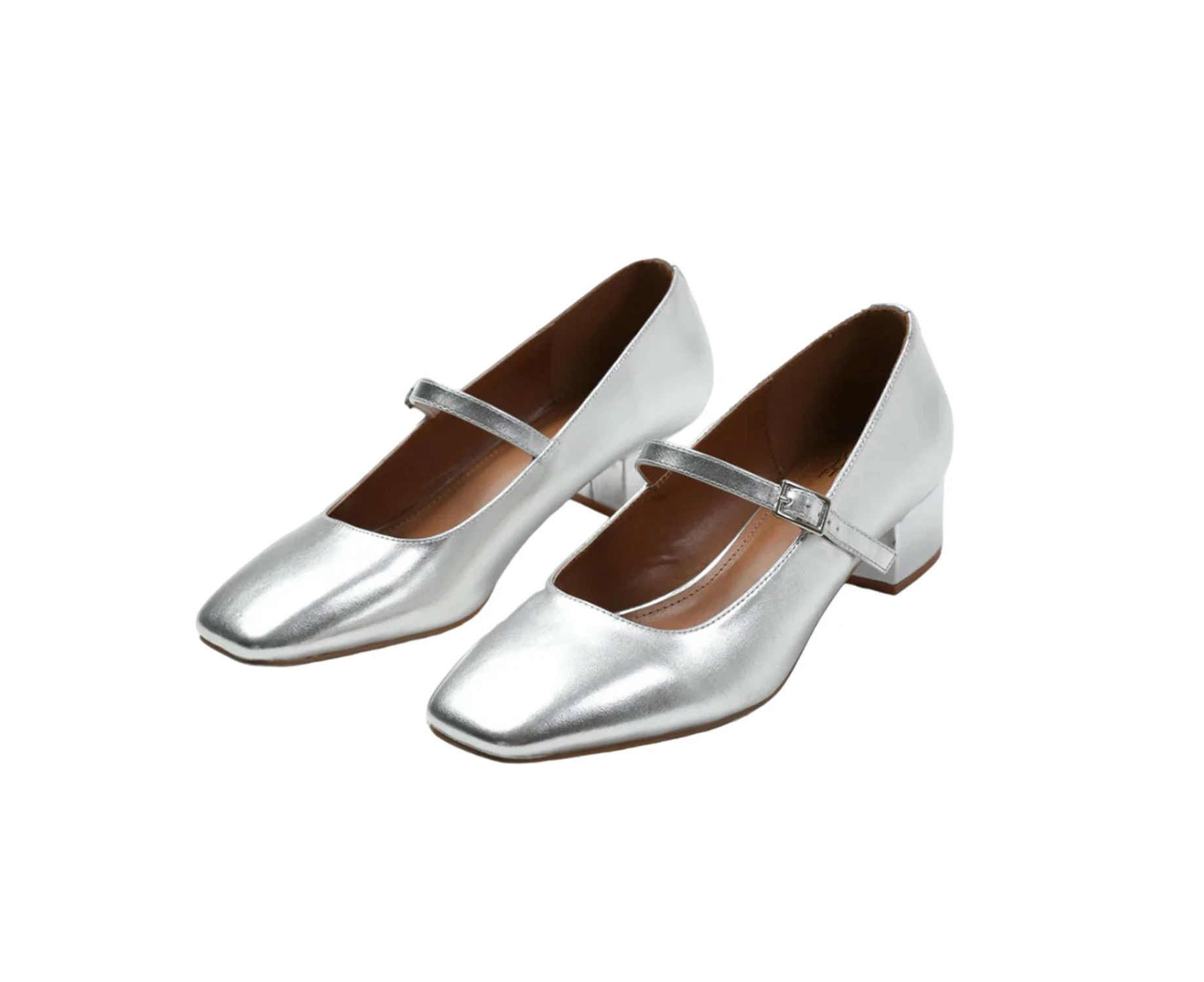 Where's That From Womens Oslo Square Toe Wide Low Block Heel Court Shoes (Silver) - WM168