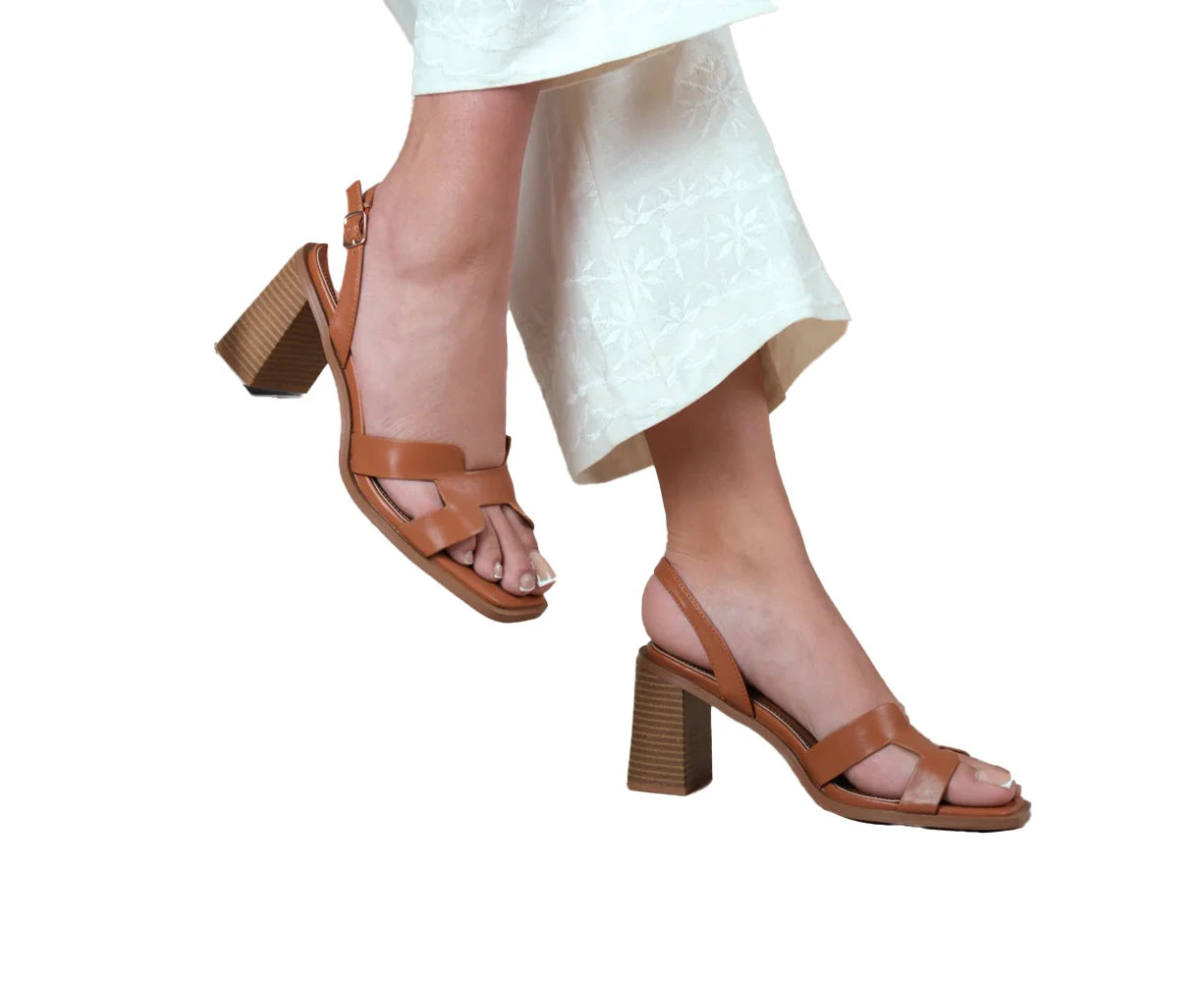 Where's That From Womens Stylite Block Heel Sandals (Tan) - WM199