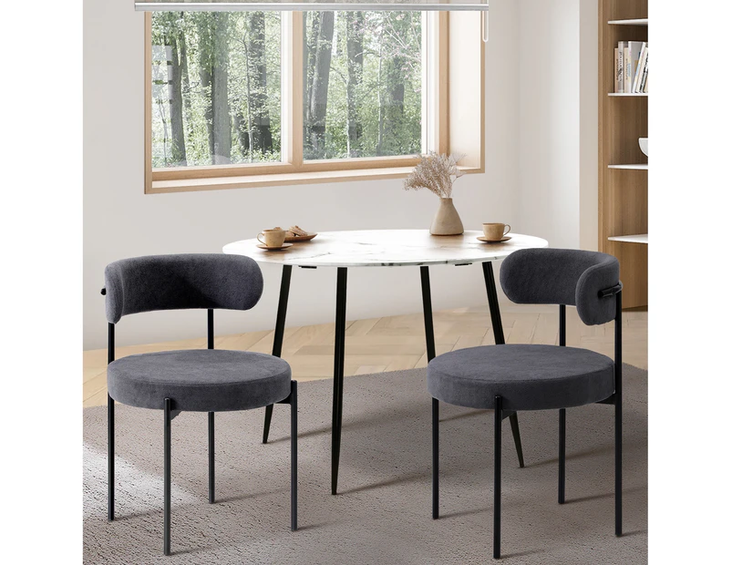 Oikiture 2x Dining Chair Round Boucle Kitchen Lounge Seats Backrest Dark Grey