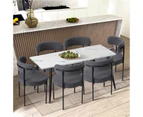 Oikiture 2x Dining Chair Round Boucle Kitchen Lounge Seats Backrest Dark Grey