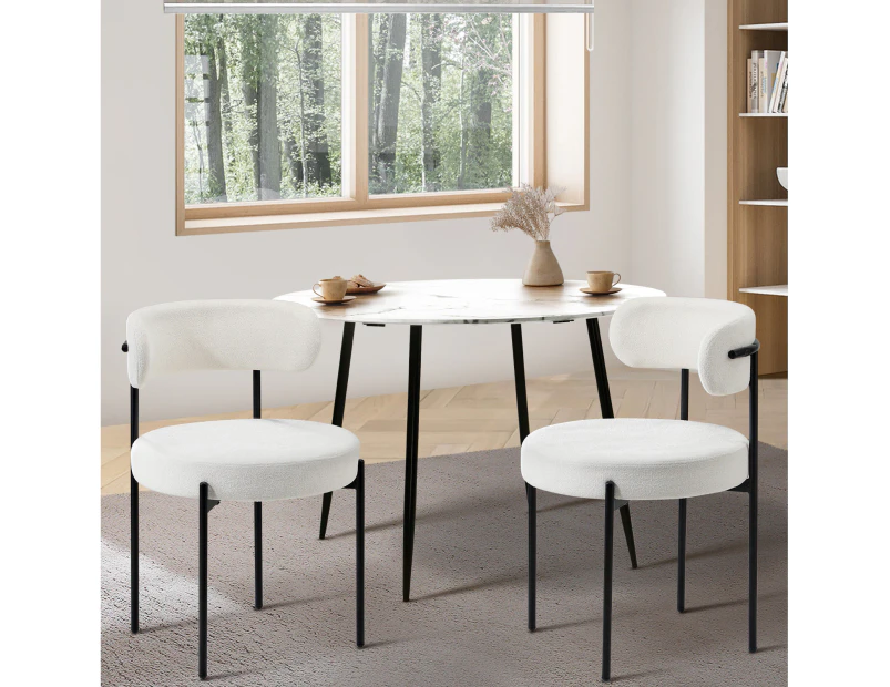 Oikiture 2x Dining Chair Round Boucle Kitchen Lounge Seats Backrest White