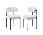 Oikiture 2x Dining Chair Round Boucle Kitchen Lounge Seats Backrest White