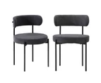 Oikiture 2x Dining Chair Round Boucle Kitchen Lounge Seats Backrest Dark Grey