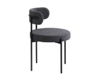 Oikiture 2x Dining Chair Round Boucle Kitchen Lounge Seats Backrest Dark Grey