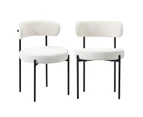 Oikiture 2x Dining Chair Round Boucle Kitchen Lounge Seats Backrest White