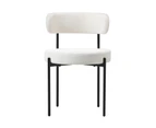 Oikiture 2x Dining Chair Round Boucle Kitchen Lounge Seats Backrest White