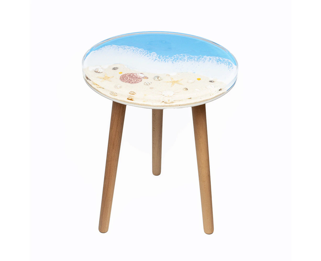 Leni Handcrafted Round Resin Side Table Shell Beach Themed 40x40x51.5cm