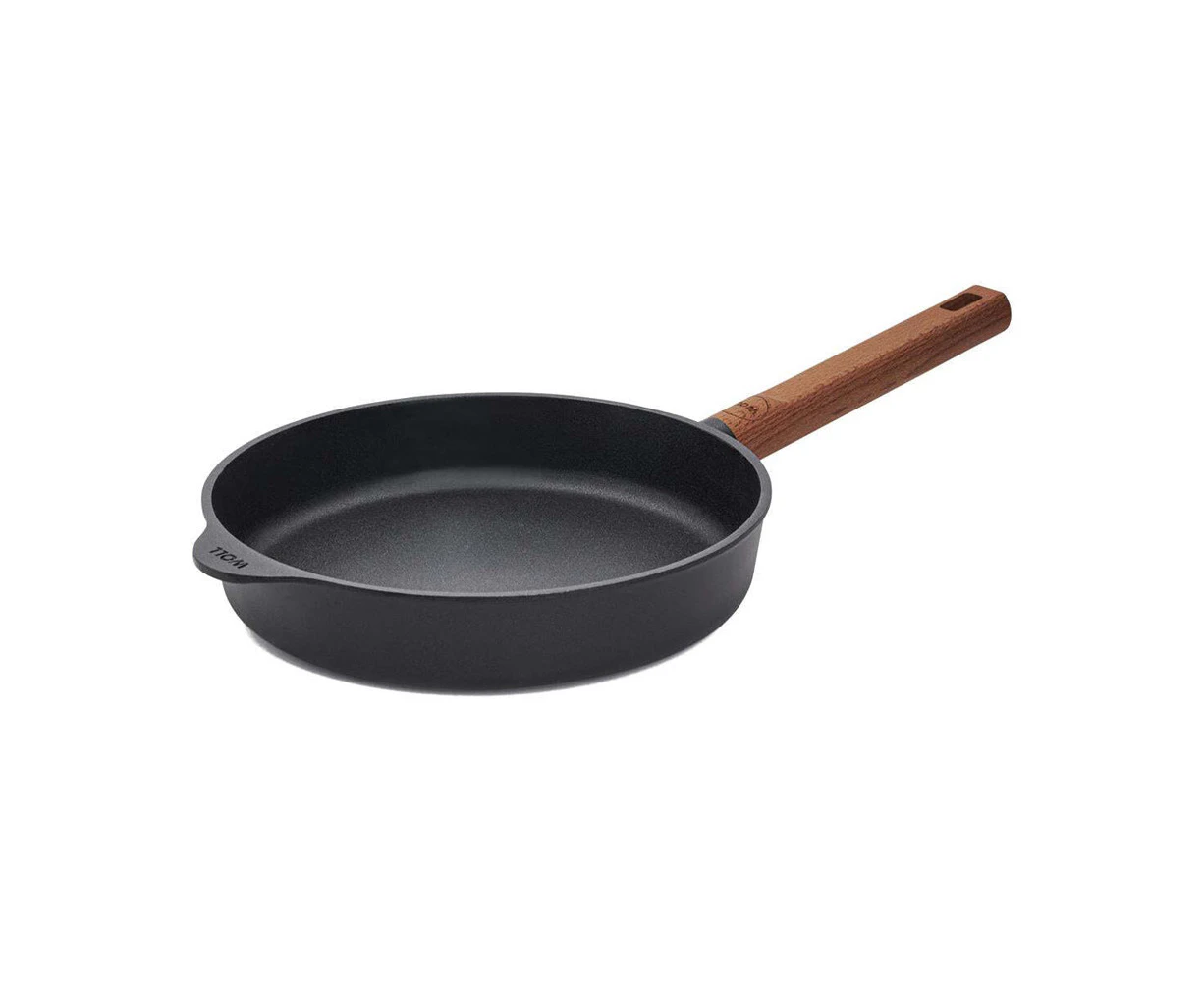 Eco Logic Aluminium Frying Pan Non-Stick Frypan w/Wooden Handle Round 24cm Black