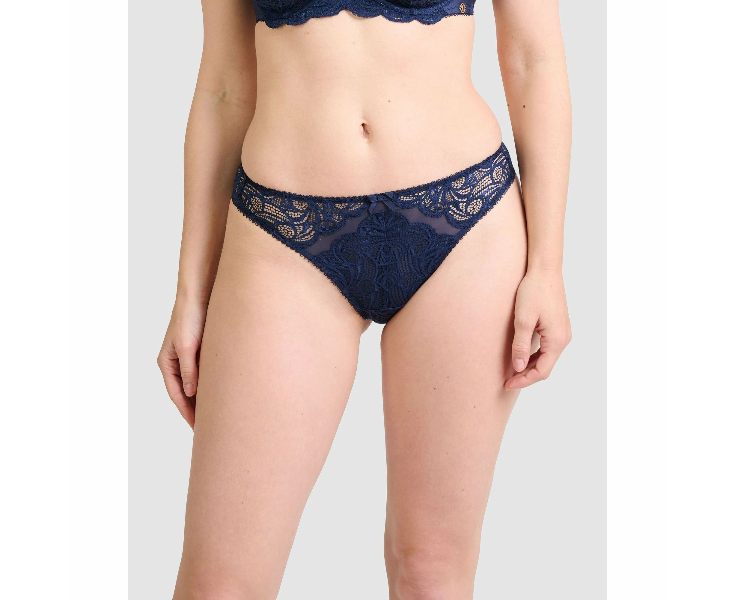 Sans Complexe Ariane Lace Brazilian Cut Brief in Black, Ivory, Marine Blue - Marine Blue