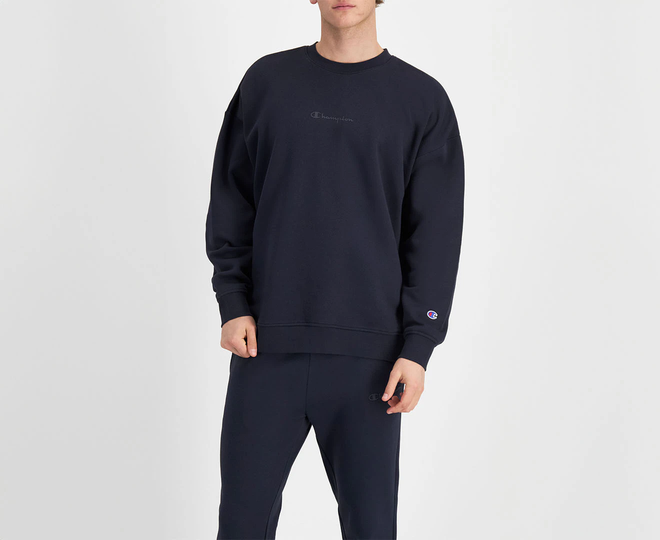 Champion Men's Tonal Script Crew Sweatshirt - Navy