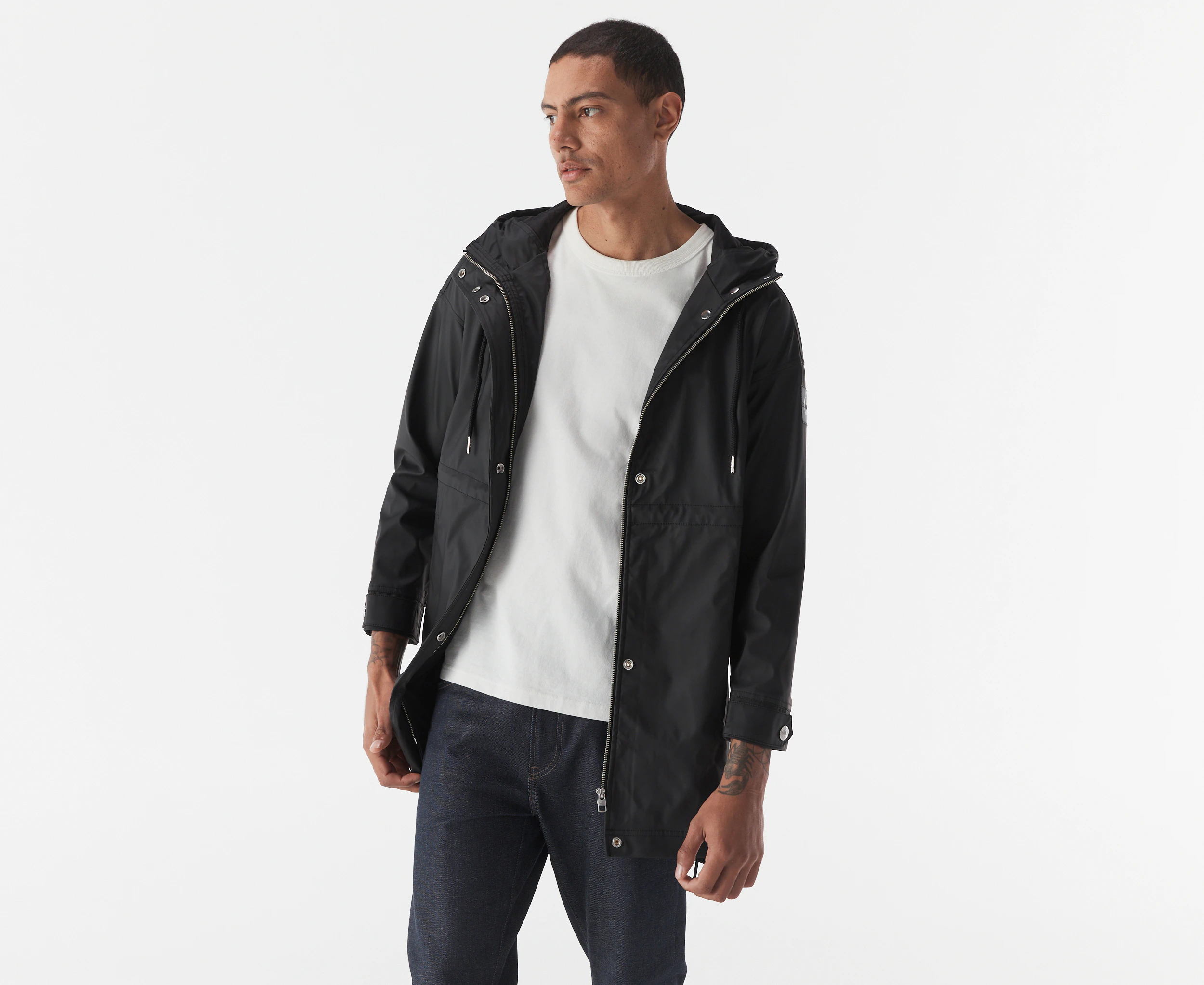 Calvin Klein Jeans Men's Master Jeans Logo Hooded Raincoat - Black