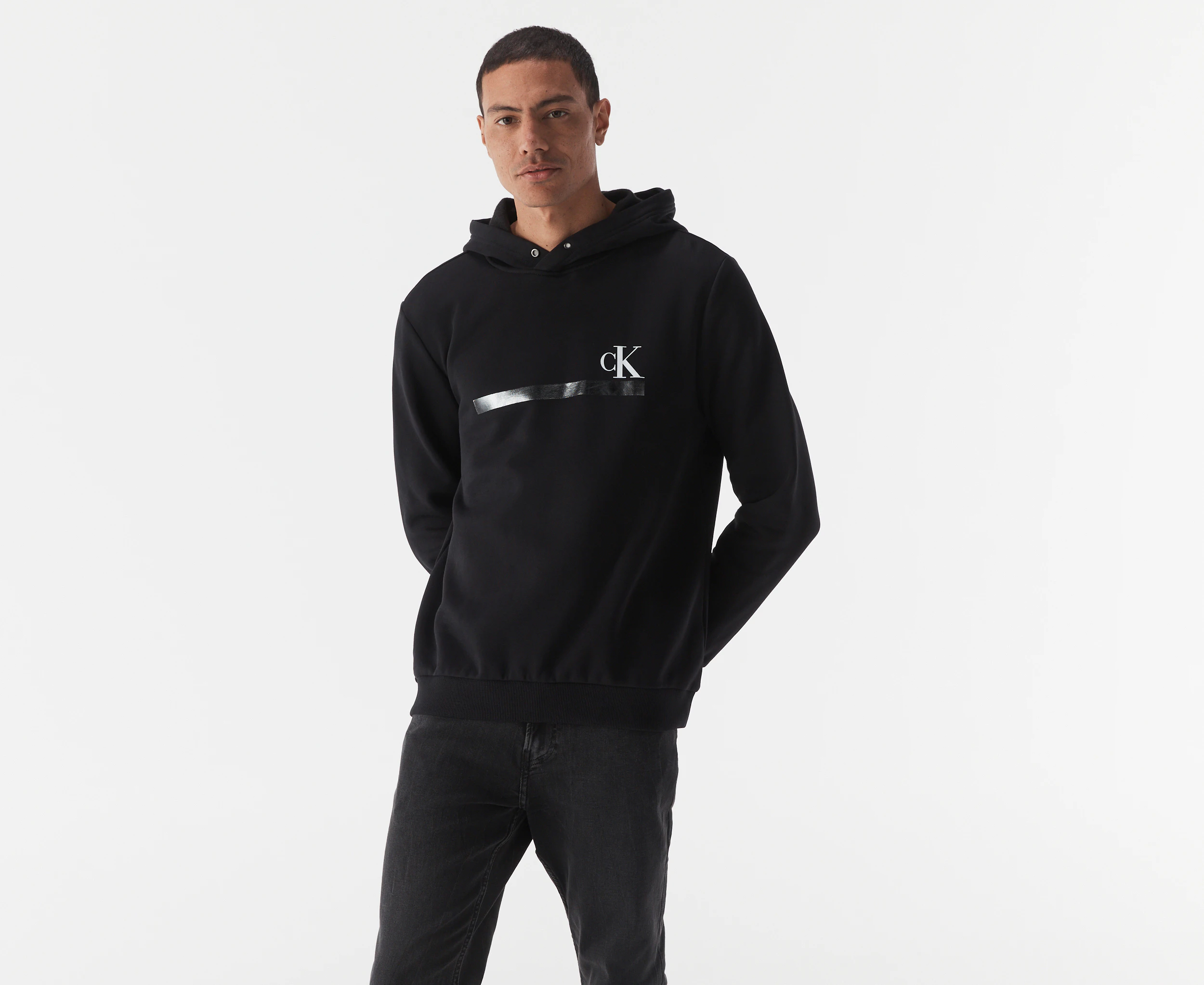 Calvin Klein Jeans Men's Fleece Stripe Pullover Hoodie - Black Beauty