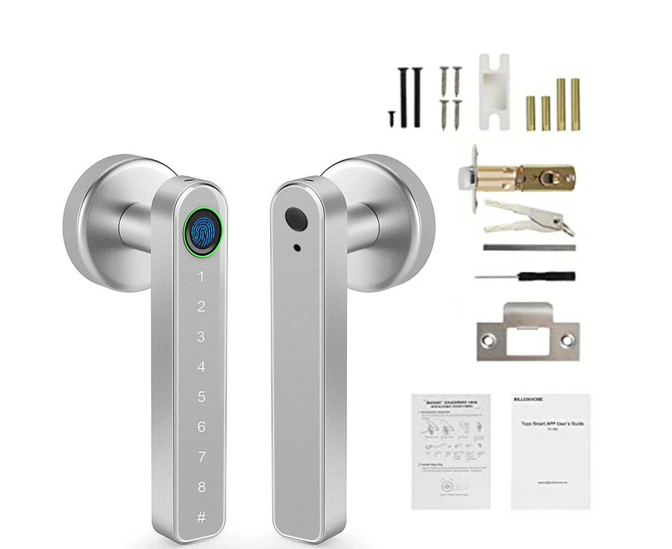 Electronic Smart Door Lock Handle Digital Fingerprint Password Bluetooth Key APP-silver