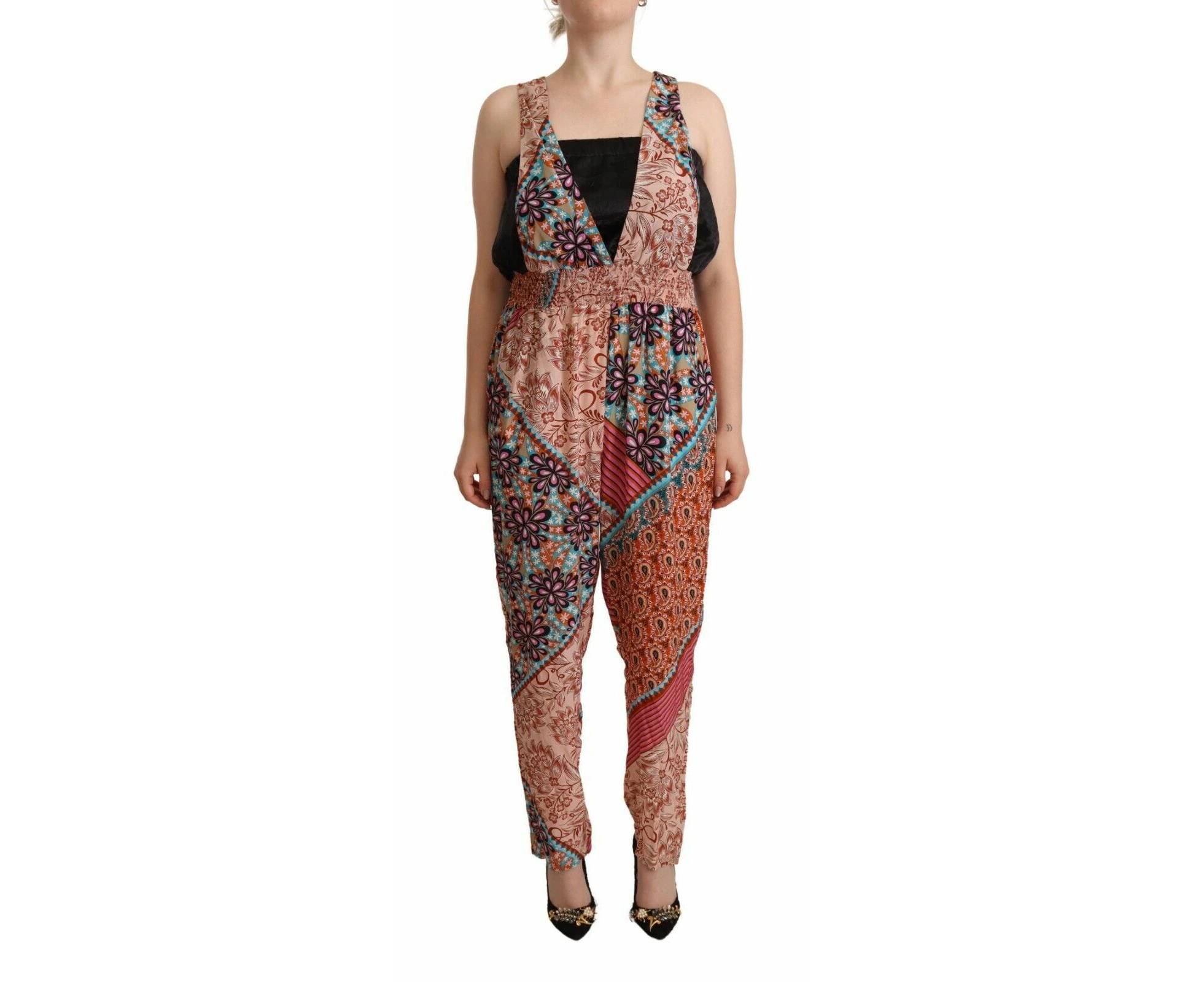 PINKO Chic Multicolor Sleeveless V-Neck Jumpsuit