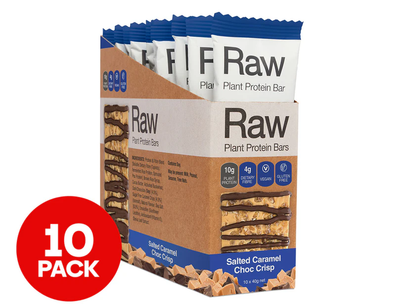 10 x Amazonia RAW Protein Bars Salted Caramel Choc Crisp 40g