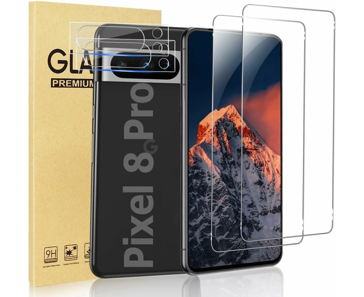 [2+2] 2 Pack for Google Pixel 8 Pro Screen Protector + 2 Pack Tempered Glass Camera Lens Protector - Pixel 8 Pro