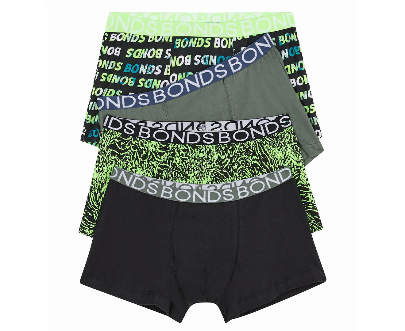 Bonds Kids'/Youth Boys' Trunks 4-Pack - Green/Black/Black