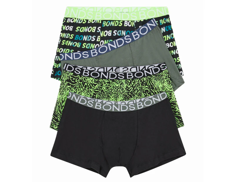 Bonds Kids'/Youth Boys' Trunks 4-Pack - Green/Black/Black