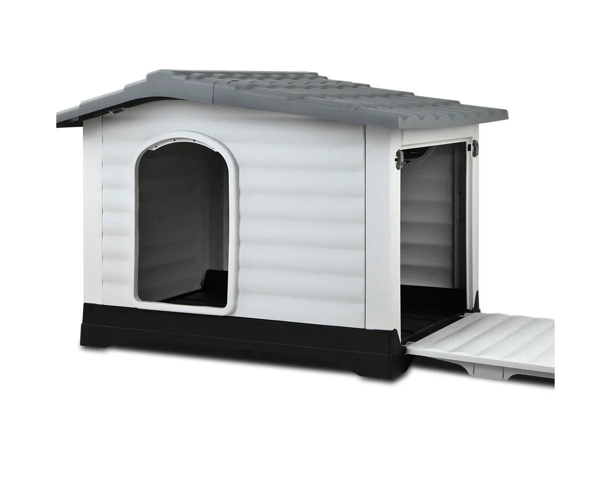 XXL Dog Kennel Outdoor Indoor Plastic Puppy Pet House Kennels Weatherproof Grey Color