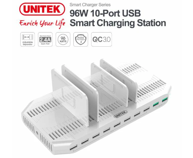 Unitek Y-2190A 10 Port USB Smart Charging   Station (8 Port 2.4A Type A + 2 Port [Y-2190A]