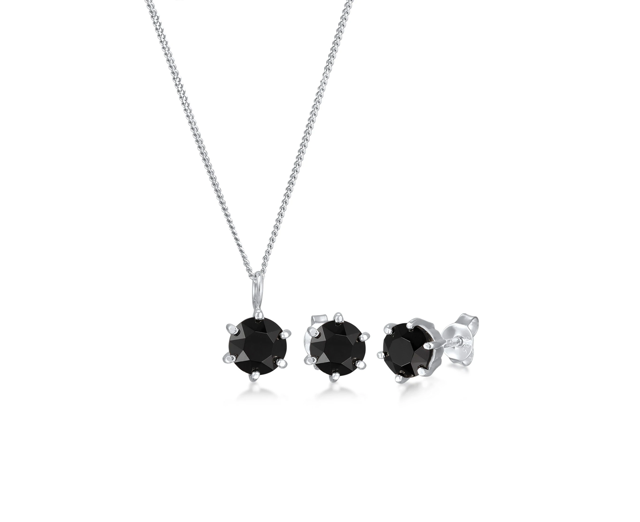 Ladies Solitaire Pendant Set Stud Earrings Basic with crystals Black in 925 sterling silver - Silver