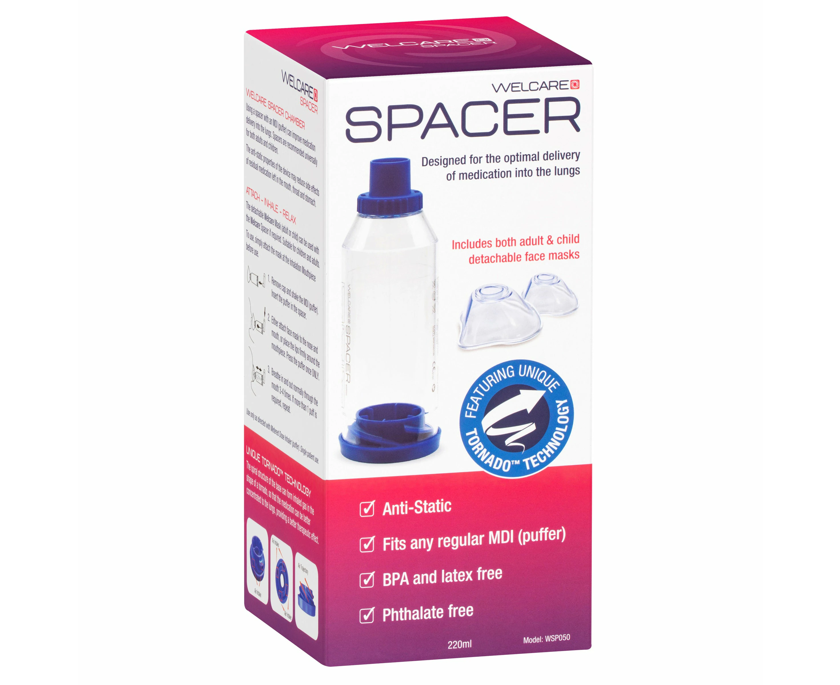 Welcare Spacer (With 1 Adult Mask And 1 Child Mask)