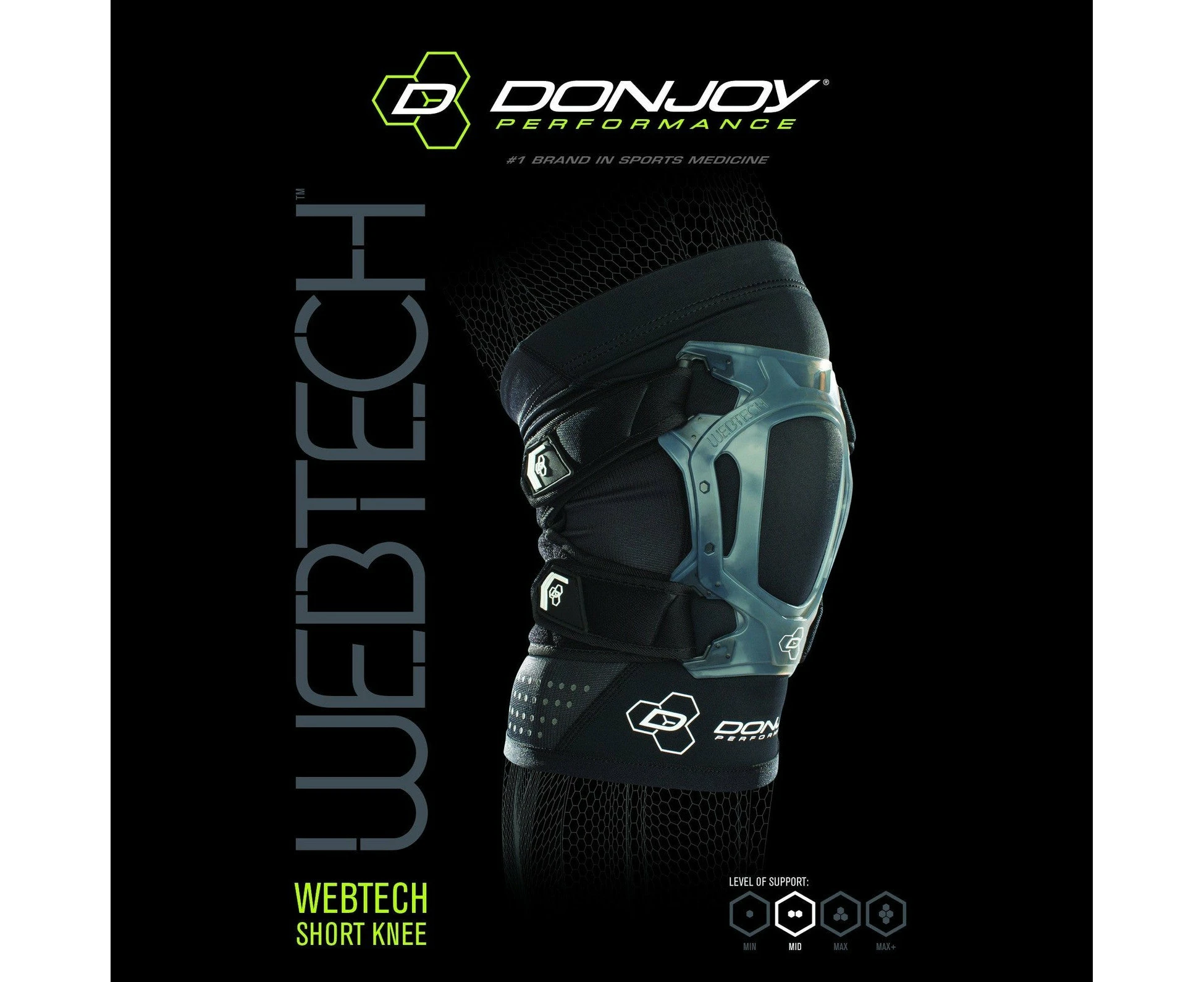 DONJOY PERFORMANCE WEBTECH SHORT KNEE BRACE - Black