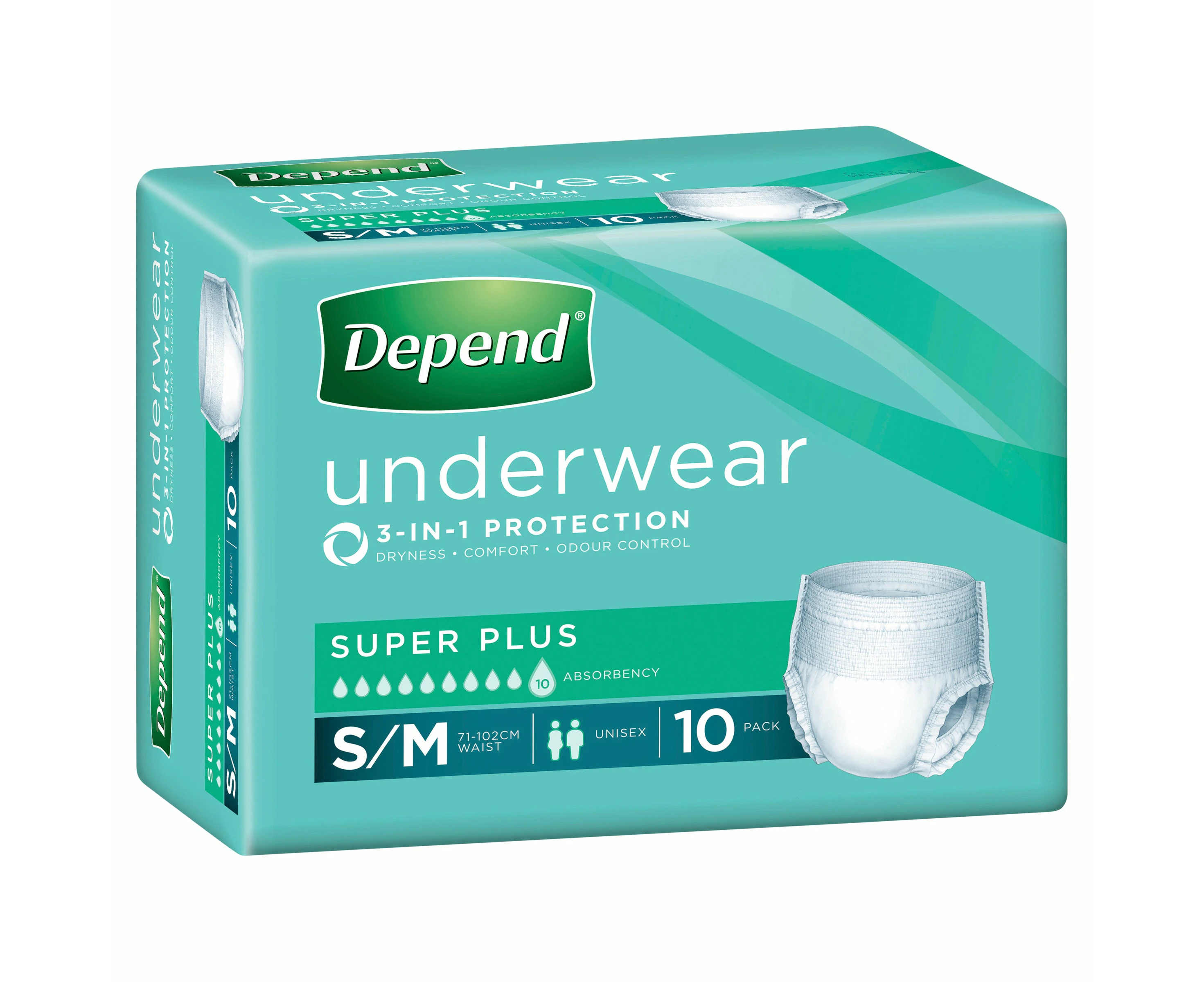 Depend Unisex Underwear Super Plus Small & Medium 10 Pack