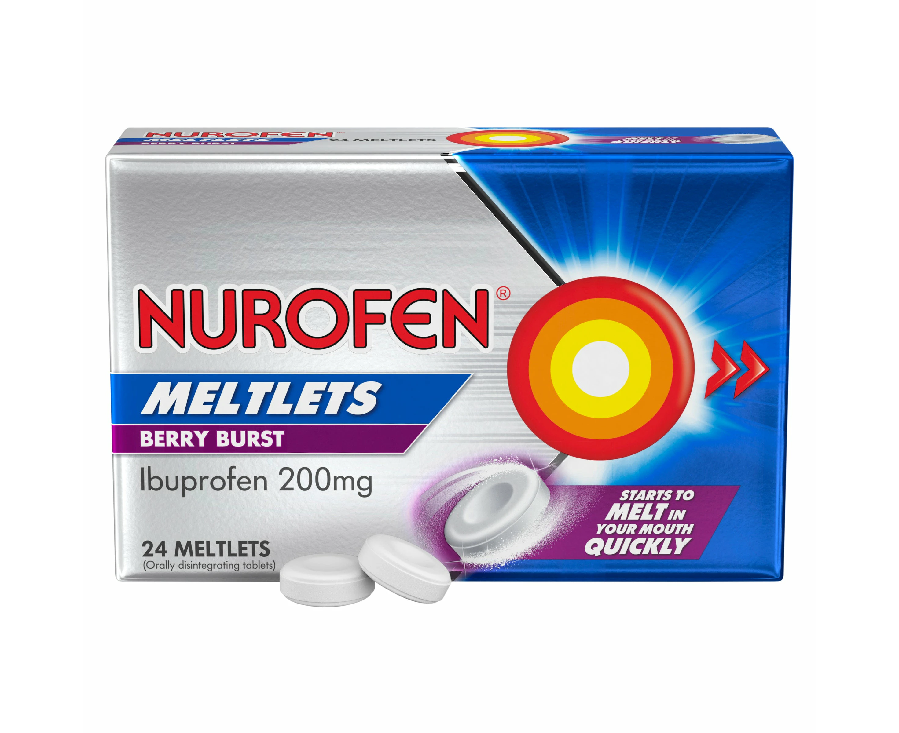 Nurofen Meltlets Pain Relief Berry Burst 200mg Ibuprofen 24