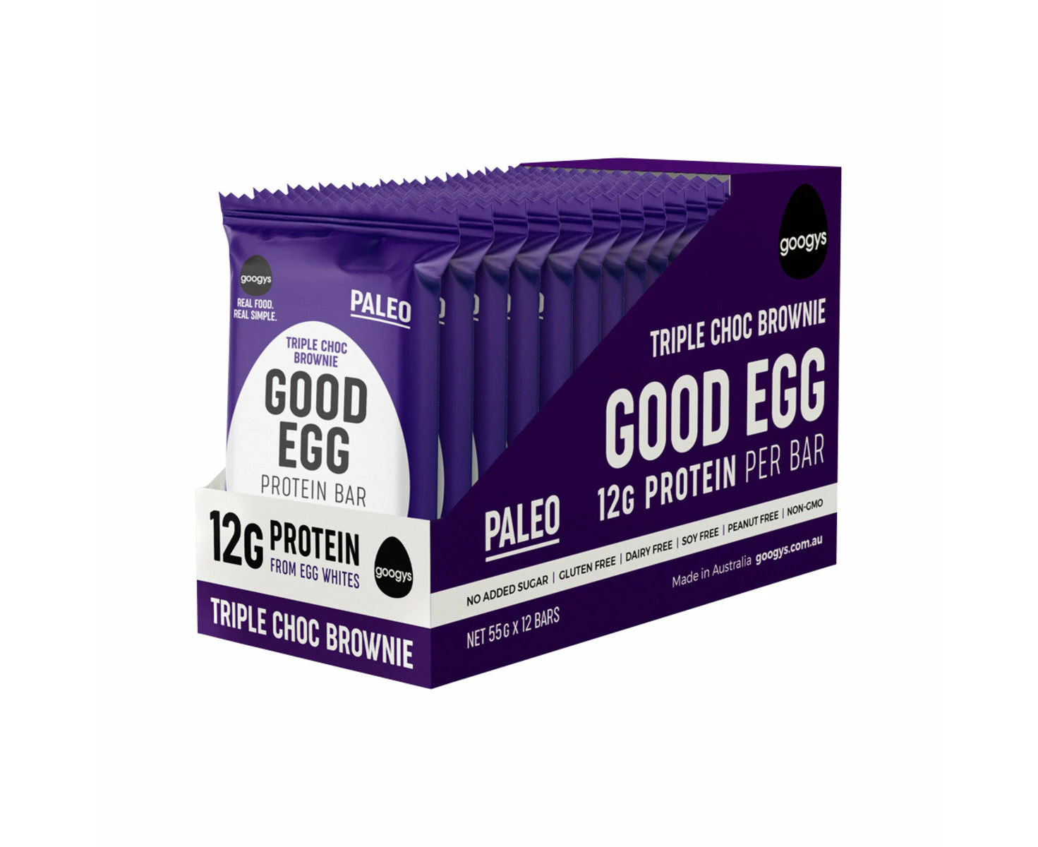 Googys Good Egg Protein Bar Triple Choc Brownie 55g(Pack of 12)