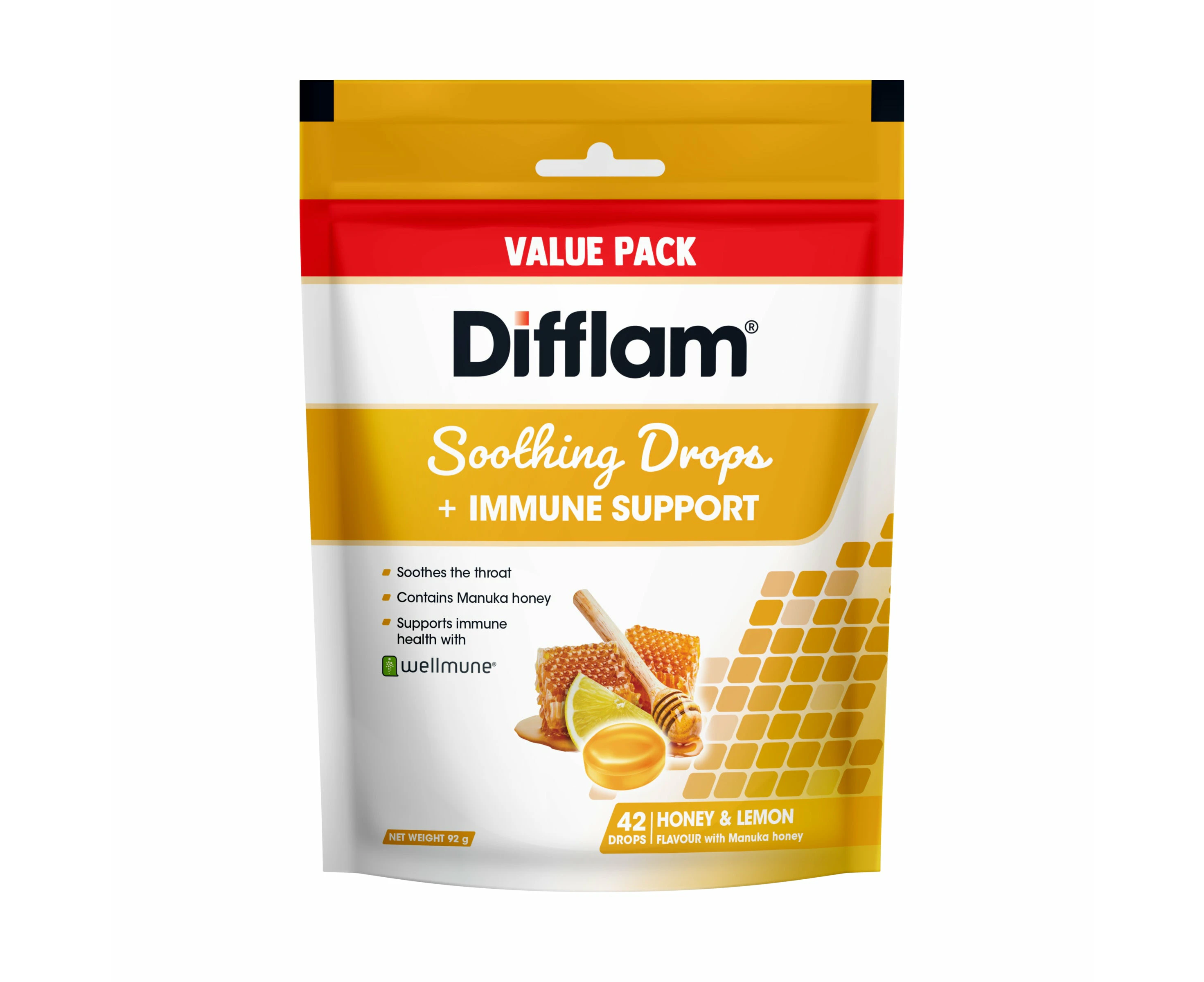 Difflam Soothing Drops + Immune Support Honey & Lemon 42 Drops